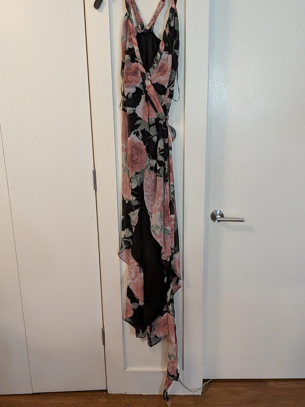 Fashion Nova Black Dress with Pink Floral High-Low Hem